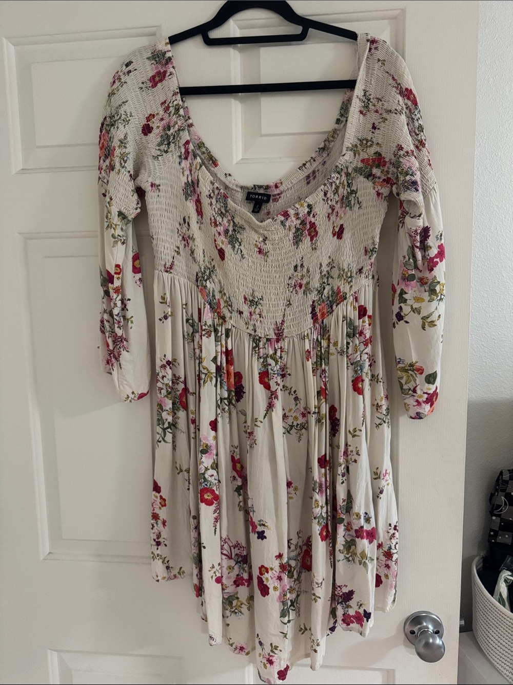 torrid Cream Floral Smocked Babydoll Dress